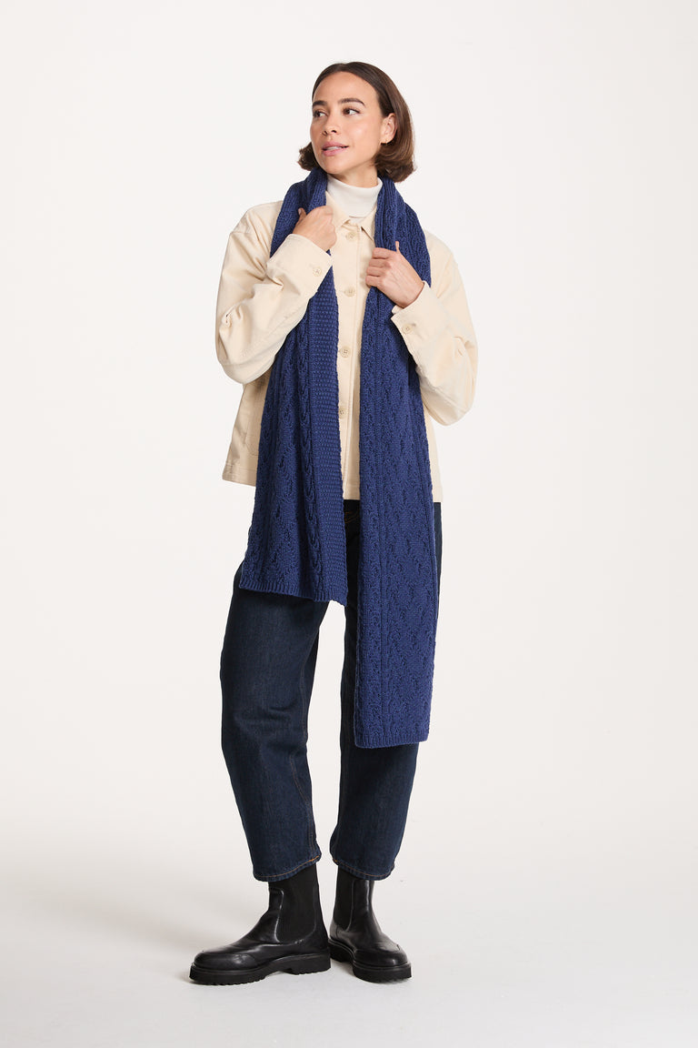 Leenane Supersoft Merino Aran Scarf -  Navy