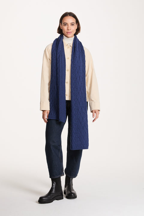 Leenane Supersoft Merino Aran Scarf -  Navy