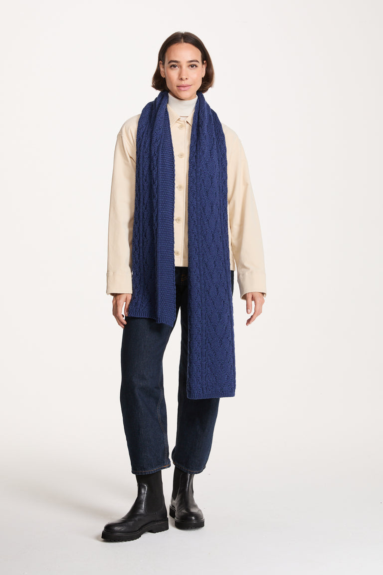 Leenane Supersoft Merino Aran Scarf -  Navy