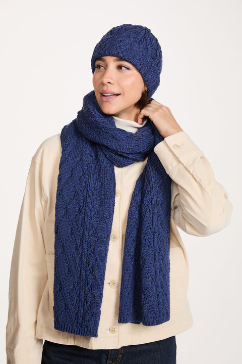 Leenane Supersoft Merino Aran Scarf -  Navy