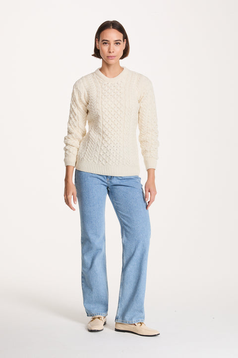Inishmore Damen Slim-Fit Merino Aran Pullover - Creme