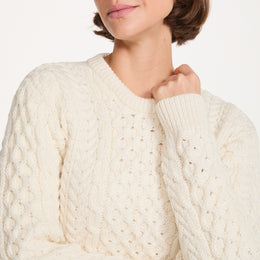 Inishmore Damen Slim-Fit Merino Aran Pullover - Creme