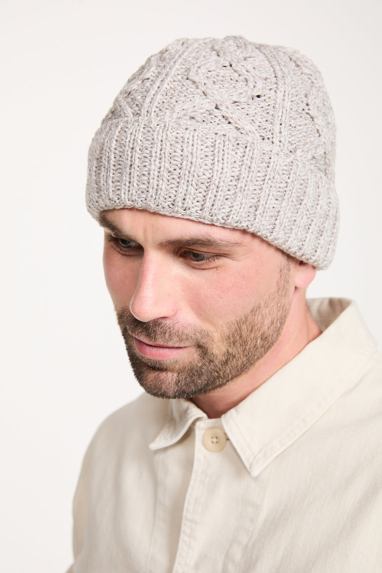Mulranny Aran Diamond Stitch Hat -  Oat