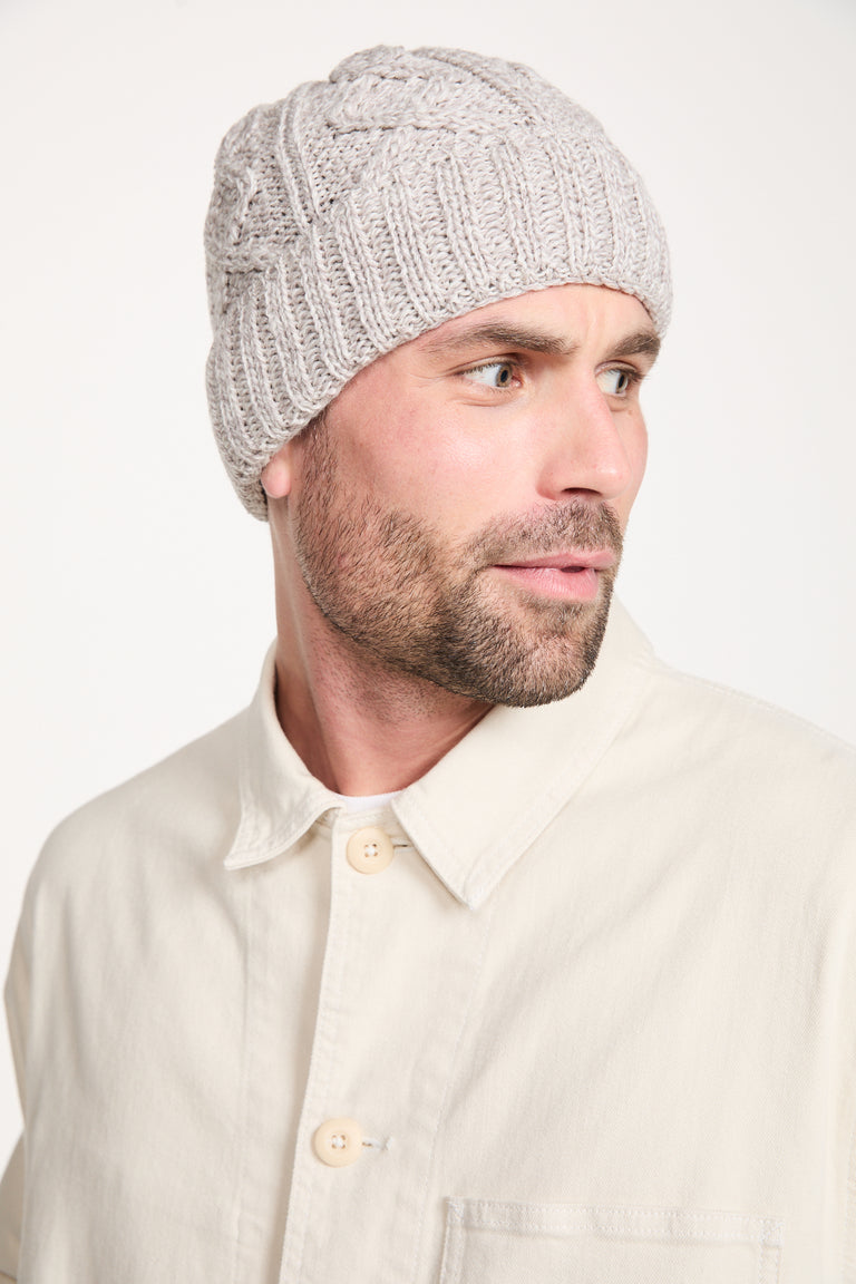 Mulranny Aran Diamond Stitch Hat -  Oat