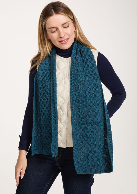 Kilconnell Plaited Aran scarf -  Irish Sea