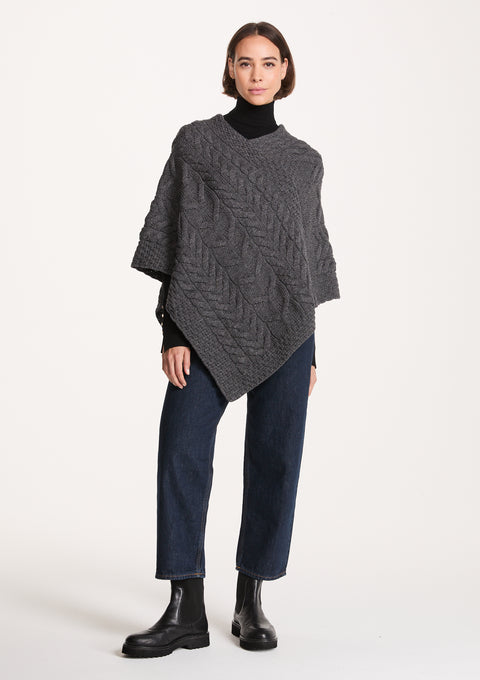 Aasleagh Falls Damen Aran Poncho - Grau