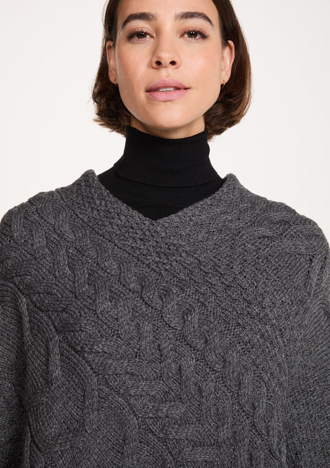 Aasleagh Falls Ladies Aran Poncho - Grey