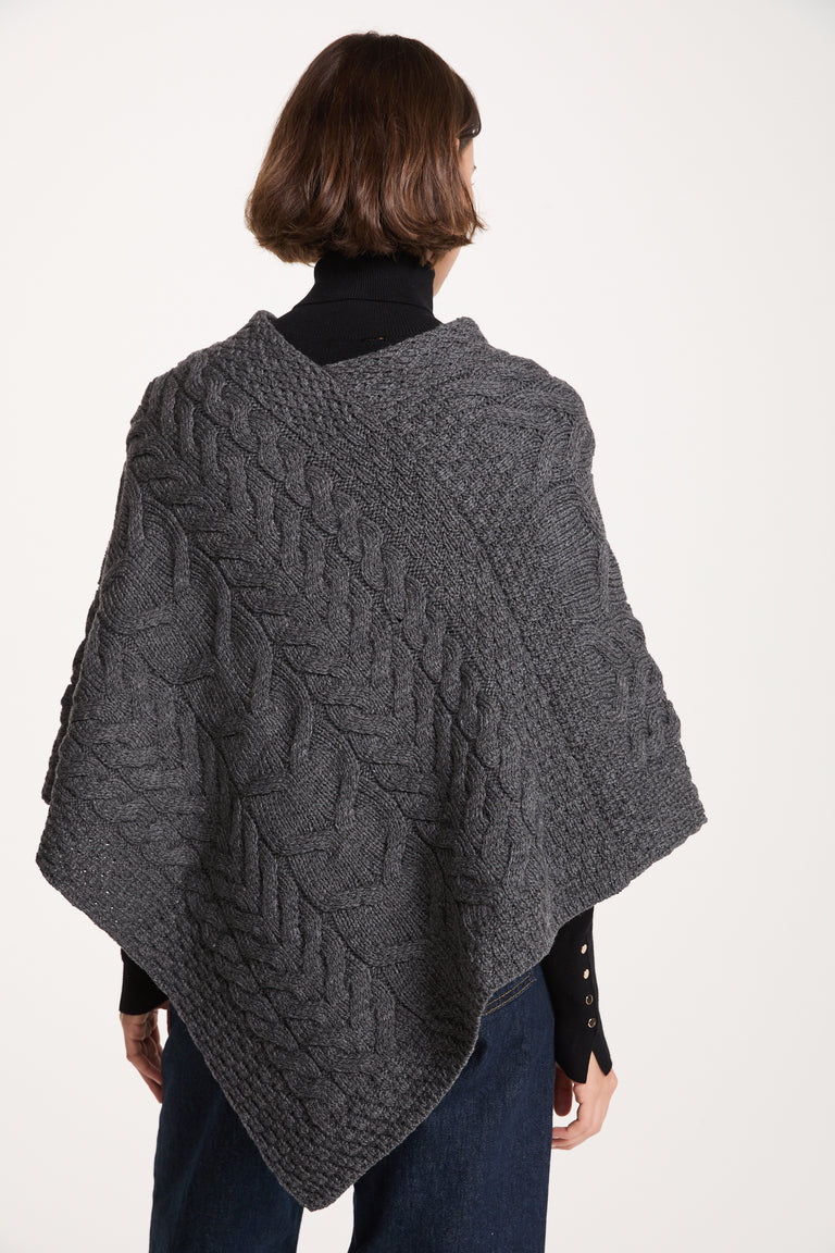 Aasleagh Falls Ladies Aran Poncho - Grey