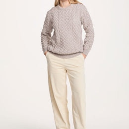Omey Damen Aran Pullover mit Rundhalsausschnitt - Hafer