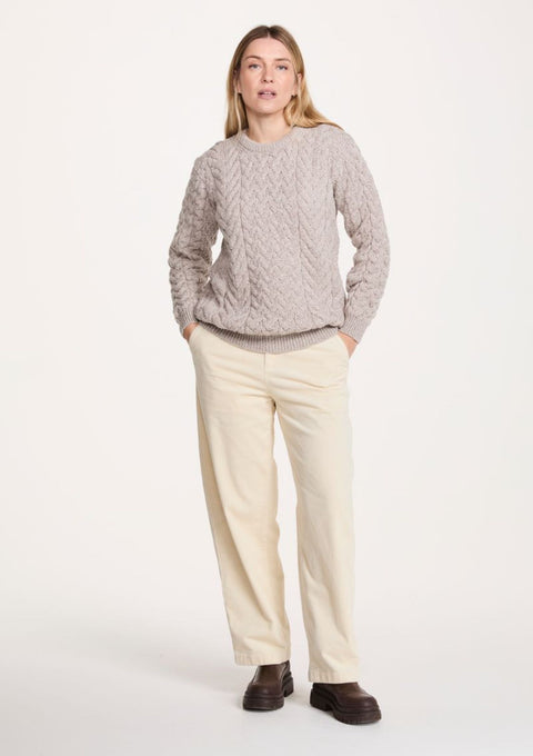 Omey Damen Aran Pullover mit Rundhalsausschnitt - Hafer