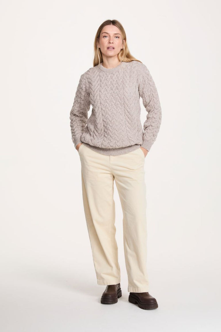 Omey Ladies Aran Crew Neck Sweater - Oat