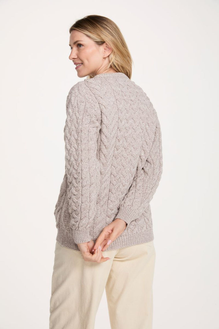 Omey Ladies Aran Crew Neck Sweater - Oat