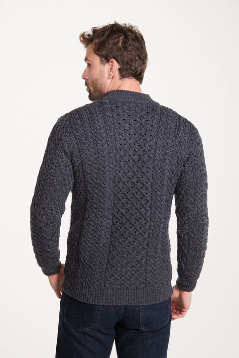 Ballycroy Herren Merino Aran Half Zip Pullover - Grau