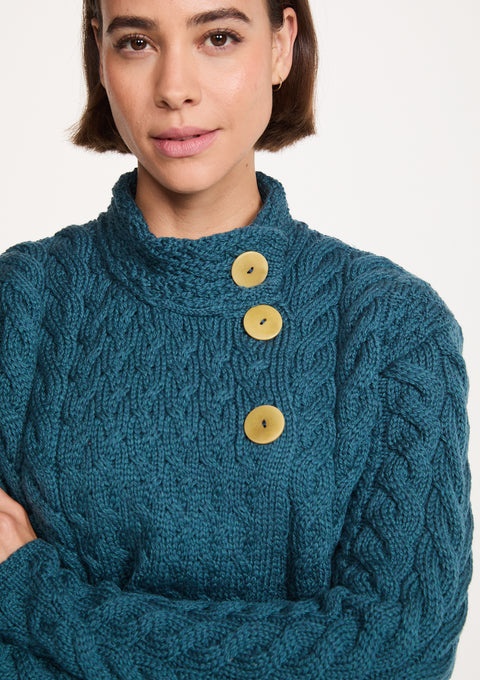 Louisburgh Damen Aran-Cardigan mit Zopfmuster - Irische See