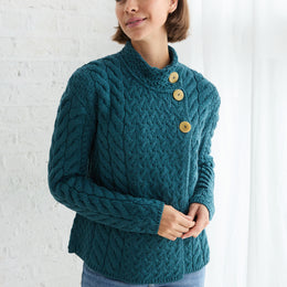 Louisburgh Damen Aran-Cardigan mit Zopfmuster - Irische See