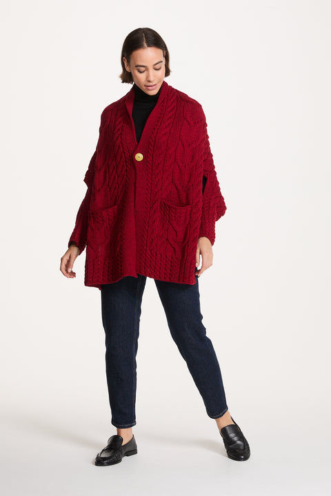 Knocknarea Ladies Wrap Merino Cardigan - Red