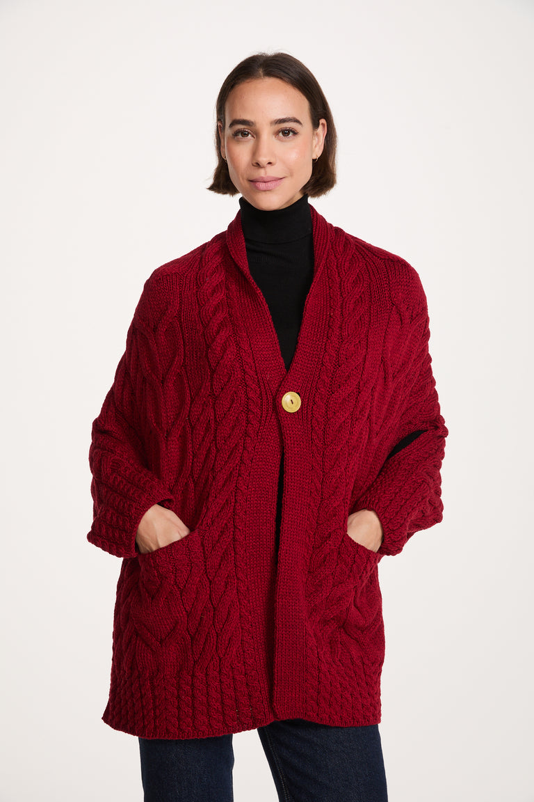 Knocknarea Ladies Wrap Merino Cardigan - Red