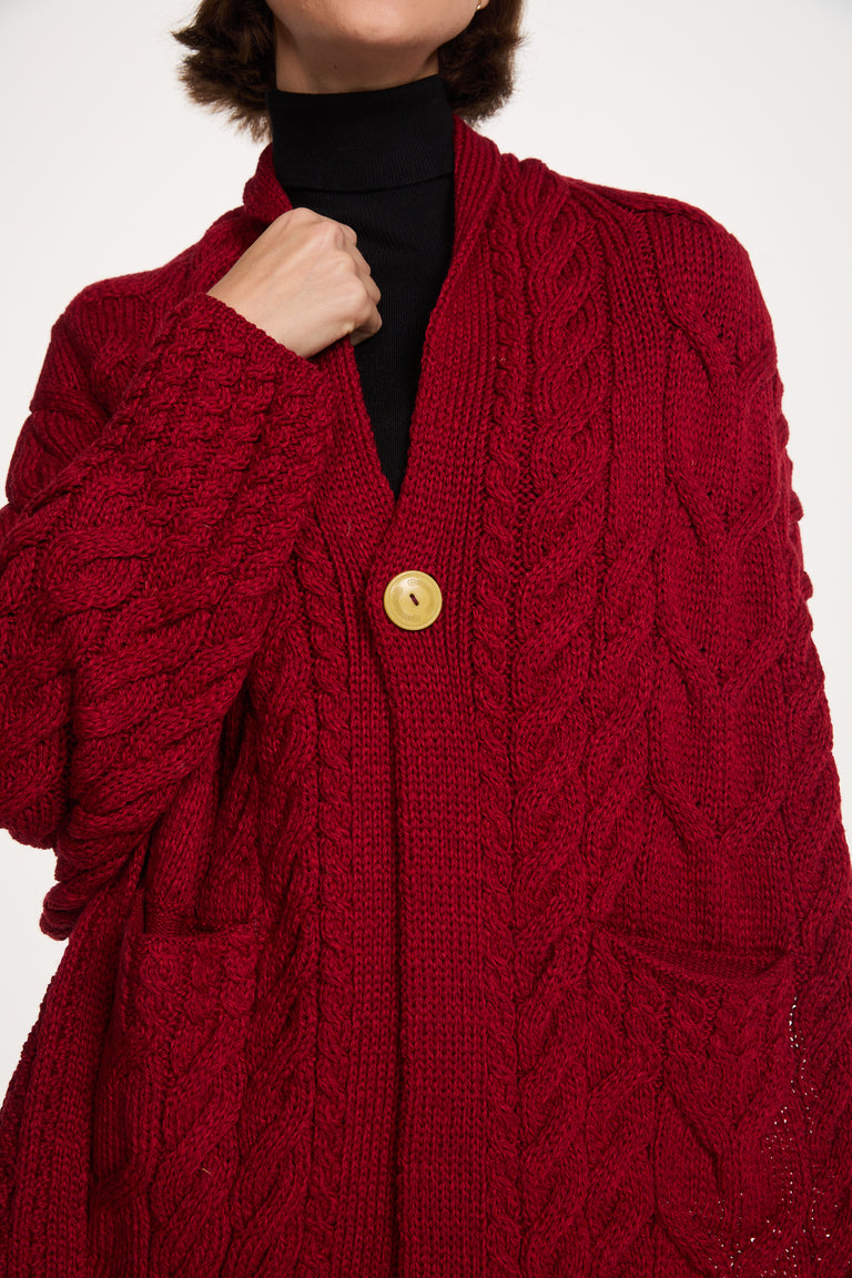 Knocknarea Ladies Wrap Merino Cardigan - Red