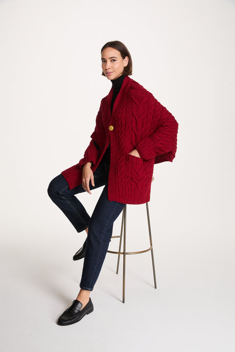 Knocknarea Ladies Wrap Merino Cardigan - Red