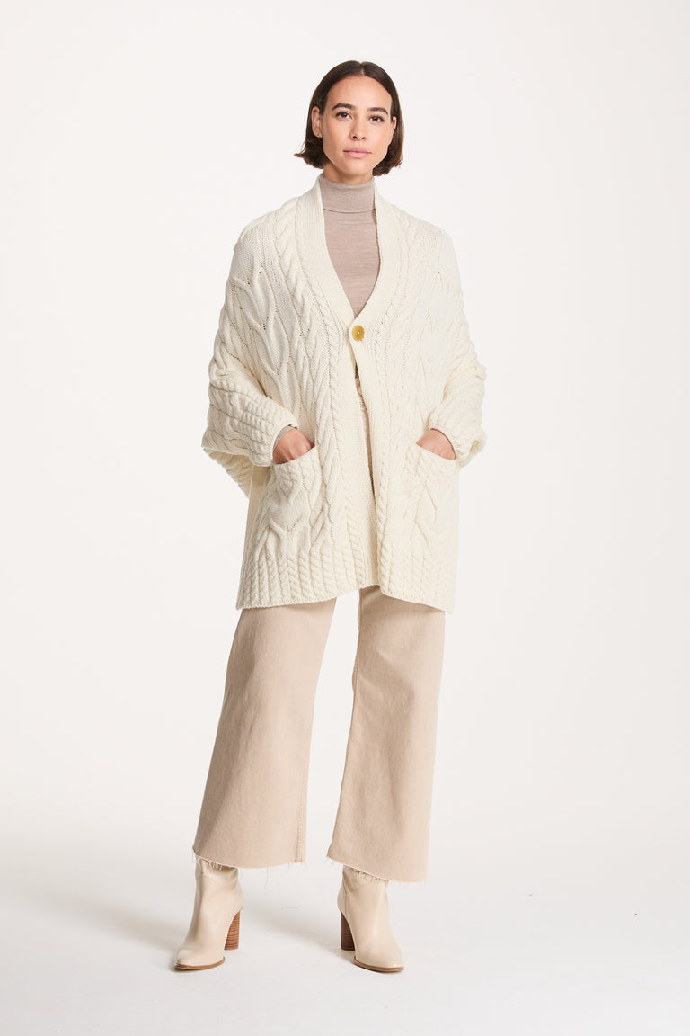 Knocknarea Ladies Wrap Merino Cardigan - Cream