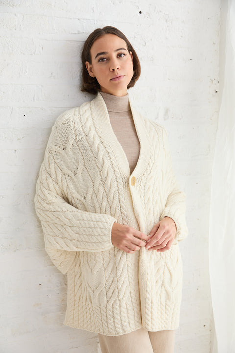 Knocknarea Ladies Wrap Merino Cardigan - Cream