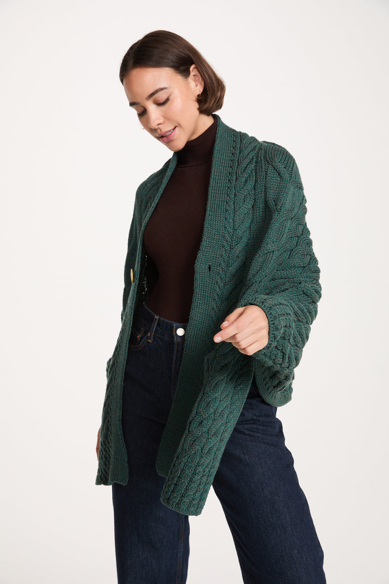 Cardigan cache-cœur en laine mérinos Knocknarea pour femme - Bleu