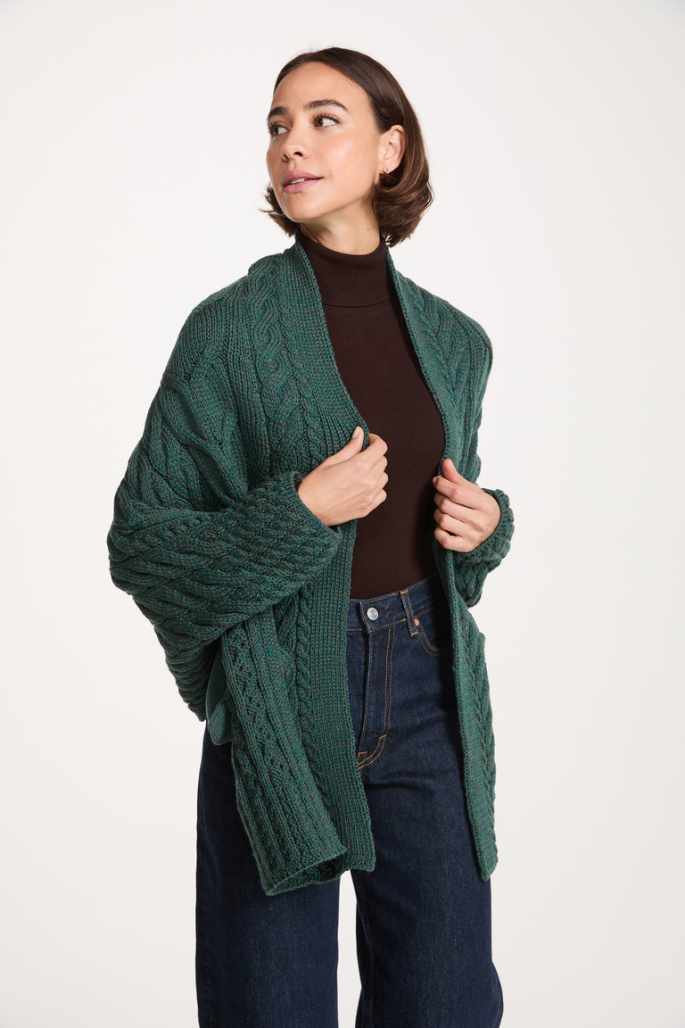 Knocknarea Ladies Wrap Merino Cardigan - Teal