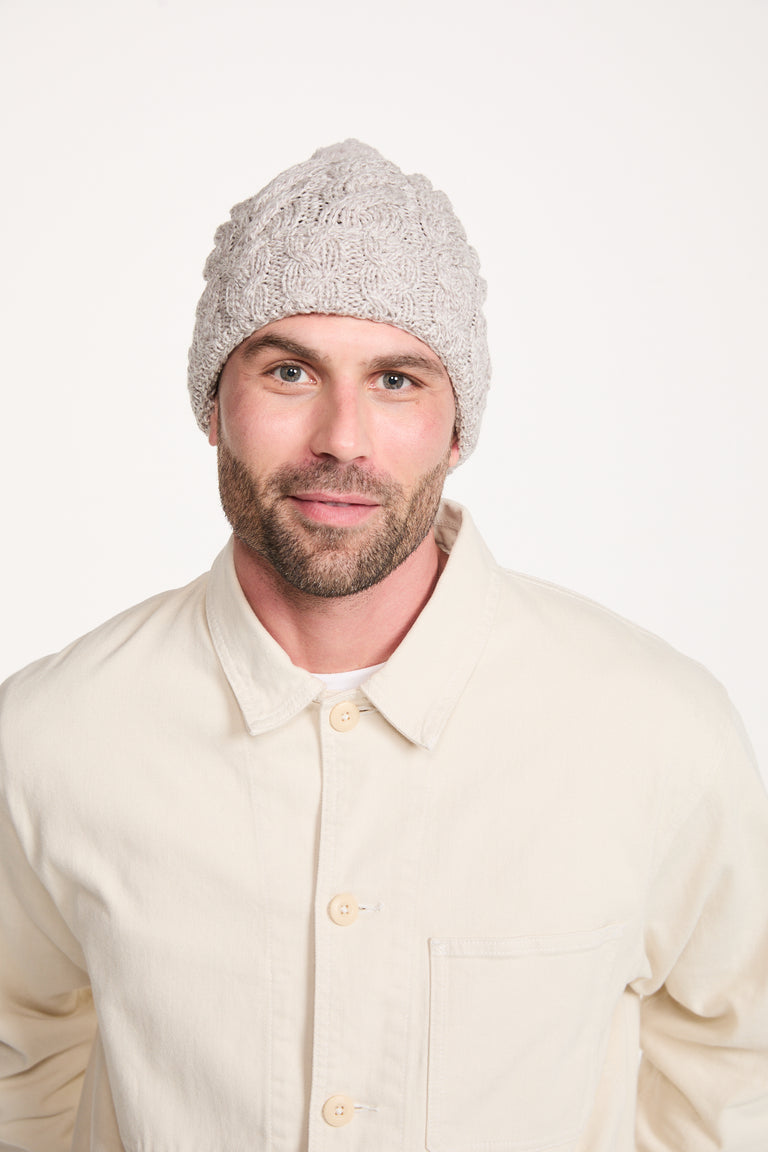 Clifden Cable Aran Hat with Pom Poms -  Oat