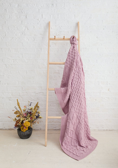 Dugort Honey, Diamond & Cable Aran Blanket - Pink