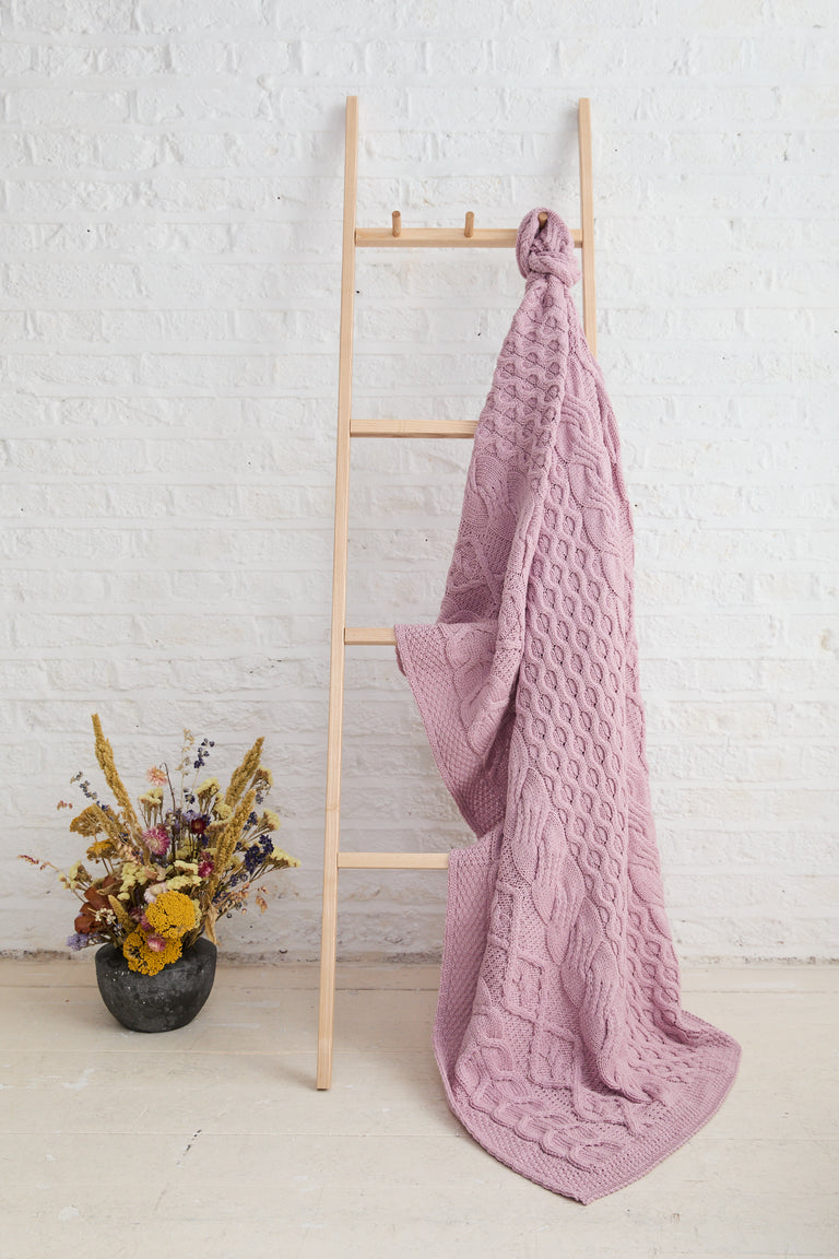 Dugort Honey, Diamond & Cable Aran Blanket - Pink