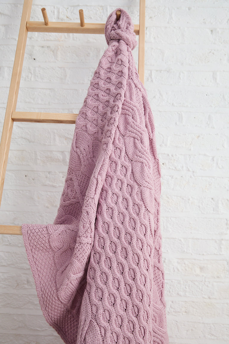 Dugort Honey, Diamond & Cable Aran Blanket - Pink