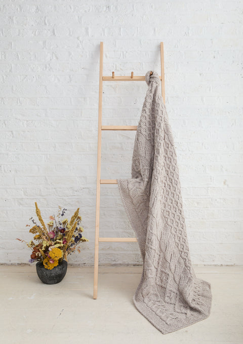 Dugort Honey, Diamond & Cable Aran Blanket - Oat