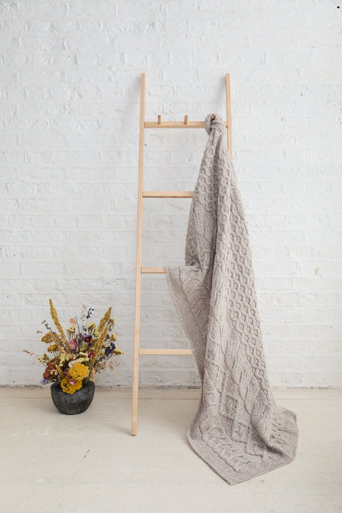 Dugort Honey, Diamond & Cable Aran Blanket - Oat