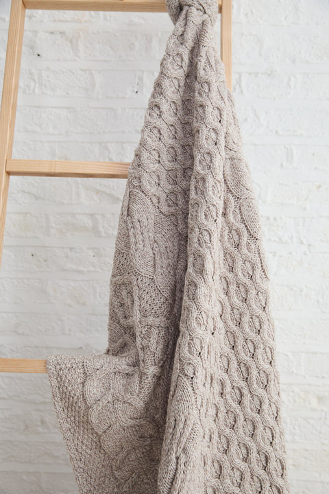 Dugort Honey, Diamond & Cable Aran Blanket - Oat