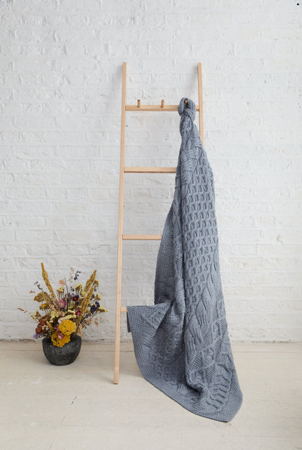Dugort Honey, Diamond & Cable Aran Blanket - Denim