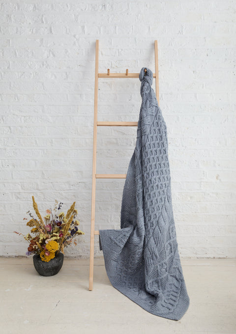 Dugort Honey, Diamond & Cable Aran Blanket - Denim