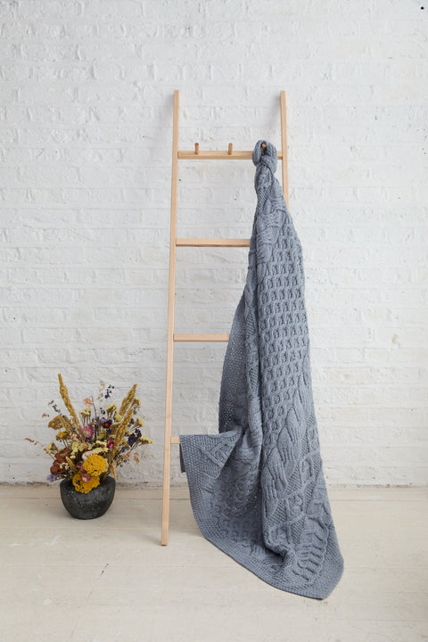 Dugort Honey, Diamond & Cable Aran Blanket - Denim