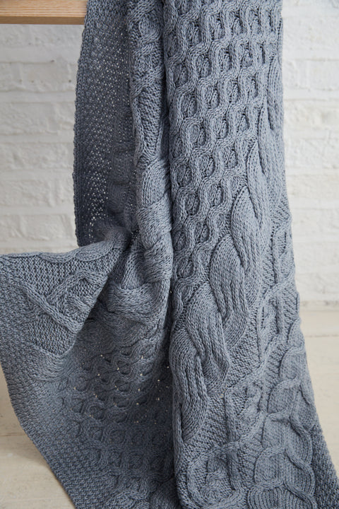 Dugort Honey, Diamond & Cable Aran Blanket - Denim