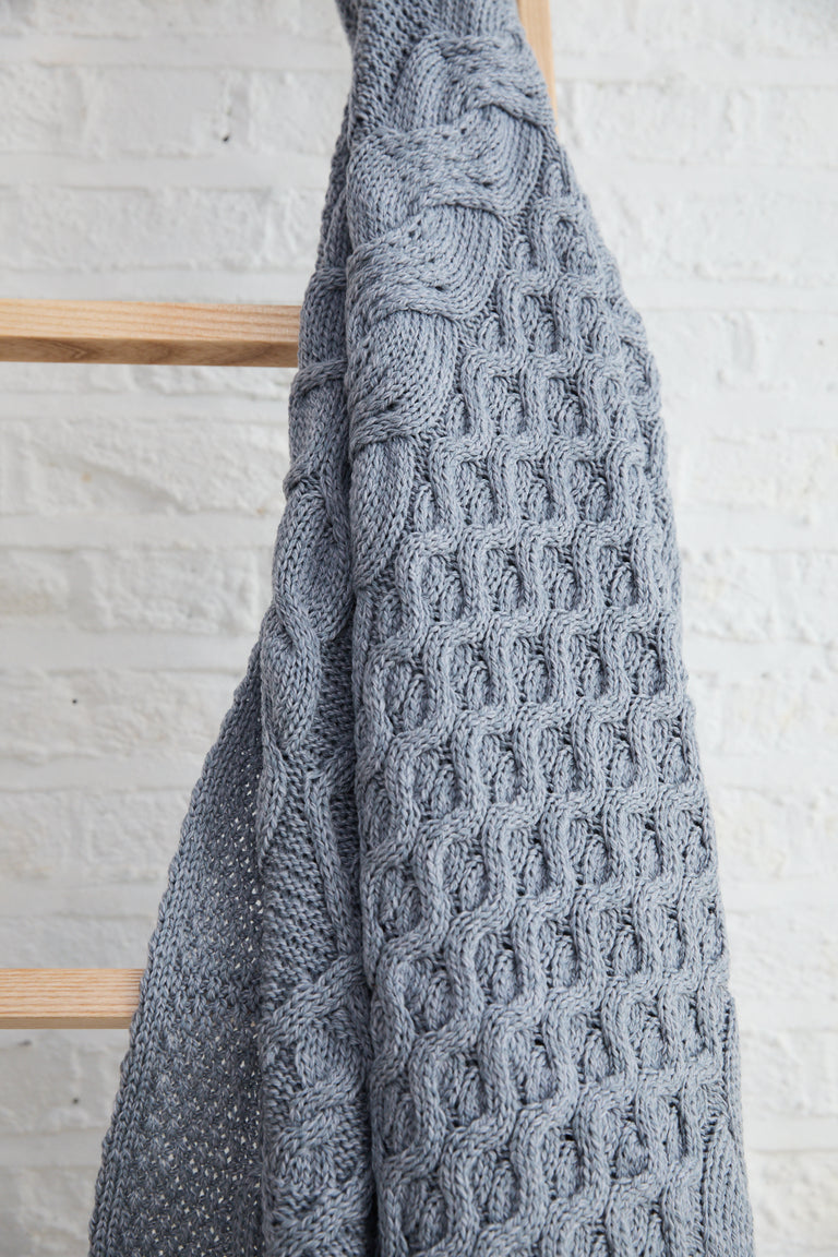 Dugort Honey, Diamond & Cable Aran Blanket - Denim