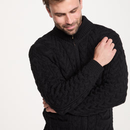 Corraun Herren Aran Zipper Merino Strickjacke - Creme