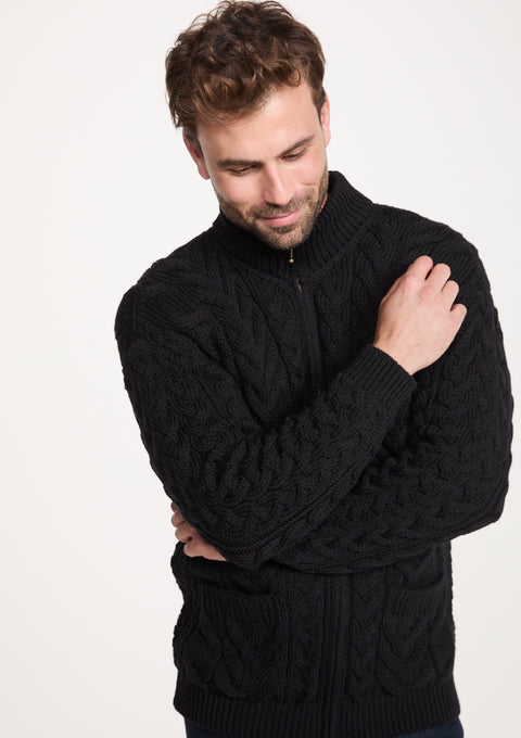 Cardigan zippé Corraun Aran en laine mérinos pour homme - Crème