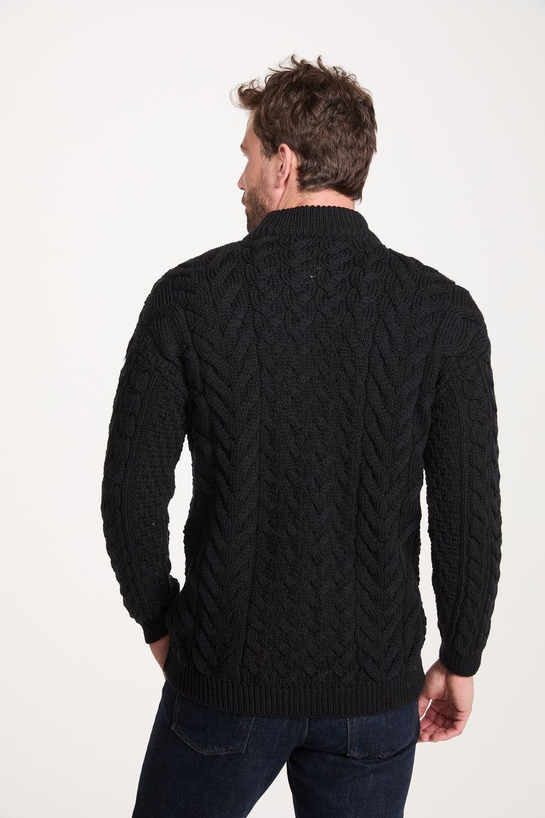 Corraun Mens Aran Zipper Merino Cardigan - Black
