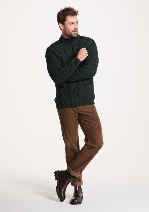 Cardigan zippé Corraun Aran en laine mérinos pour homme - Crème