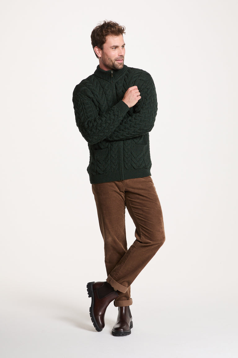 Corraun Herren Aran Zipper Merino Strickjacke - Creme