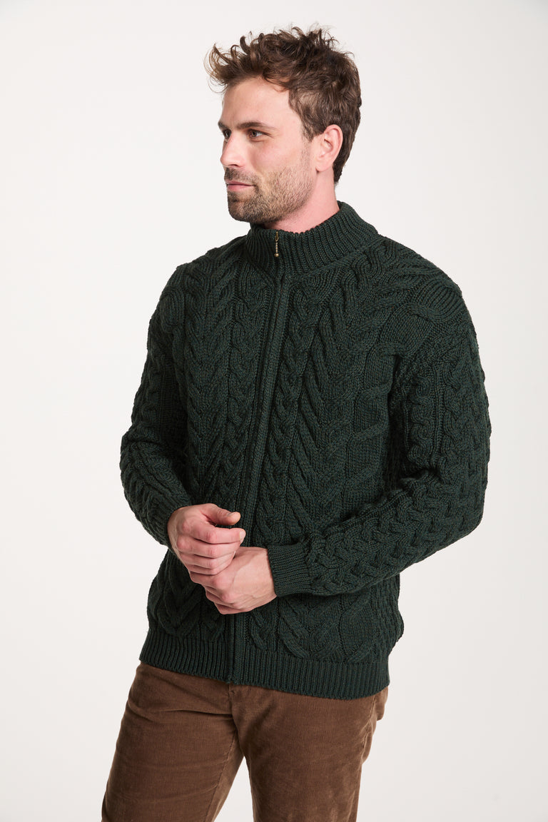 Corraun Herren Aran Zipper Merino Strickjacke - Creme