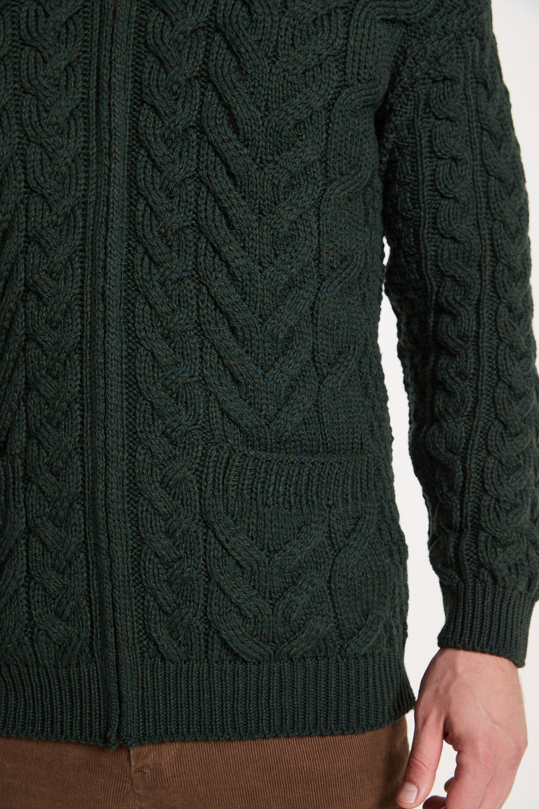 Corraun Herren Aran Zipper Merino Strickjacke - Creme
