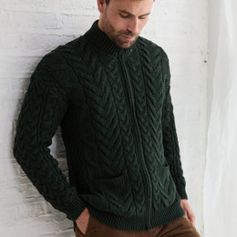 Cardigan zippé Corraun Aran en laine mérinos pour homme - Crème