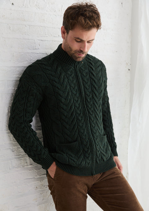 Cardigan zippé Corraun Aran en laine mérinos pour homme - Crème