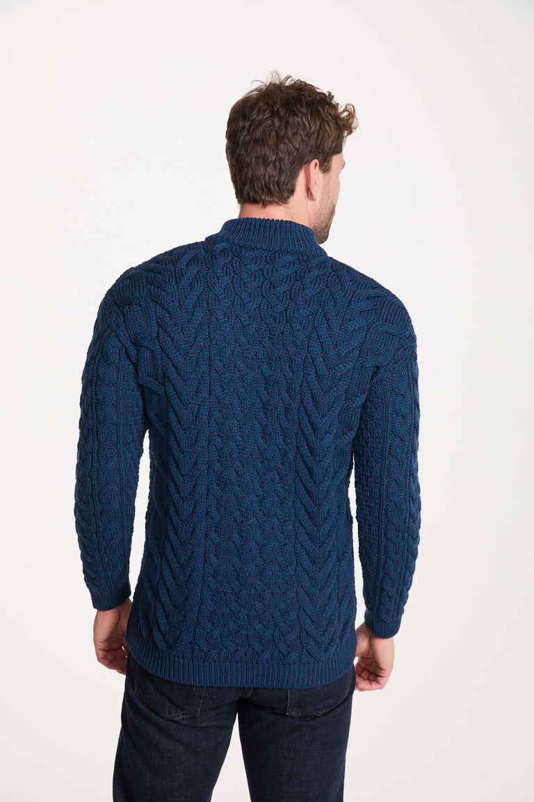 Corraun Mens Aran Zipper Merino Cardigan - Teal