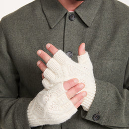Killeany Aran Handgestrickte fingerlose Merinohandschuhe - Creme